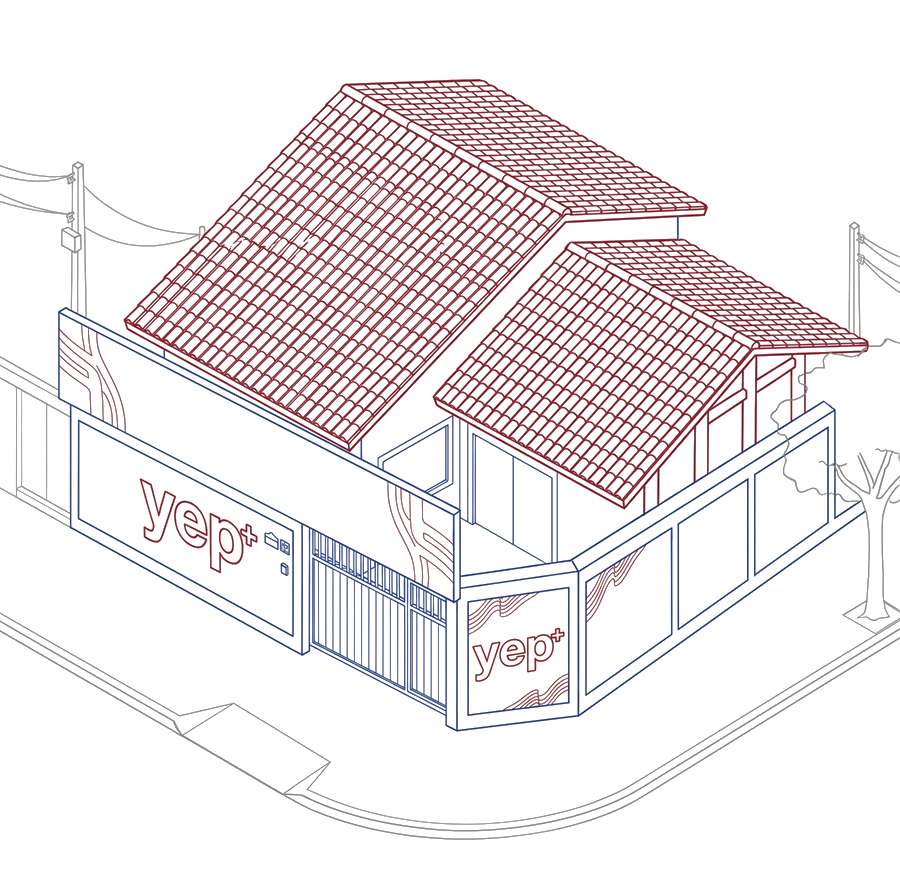 Ilustração da fachada da escola YEP+ em Rio das Ostras